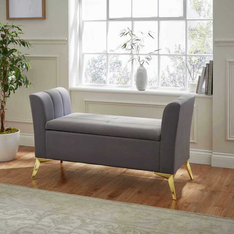 GFW Pettine Fabric Ottoman Storage Bench - Grey 0