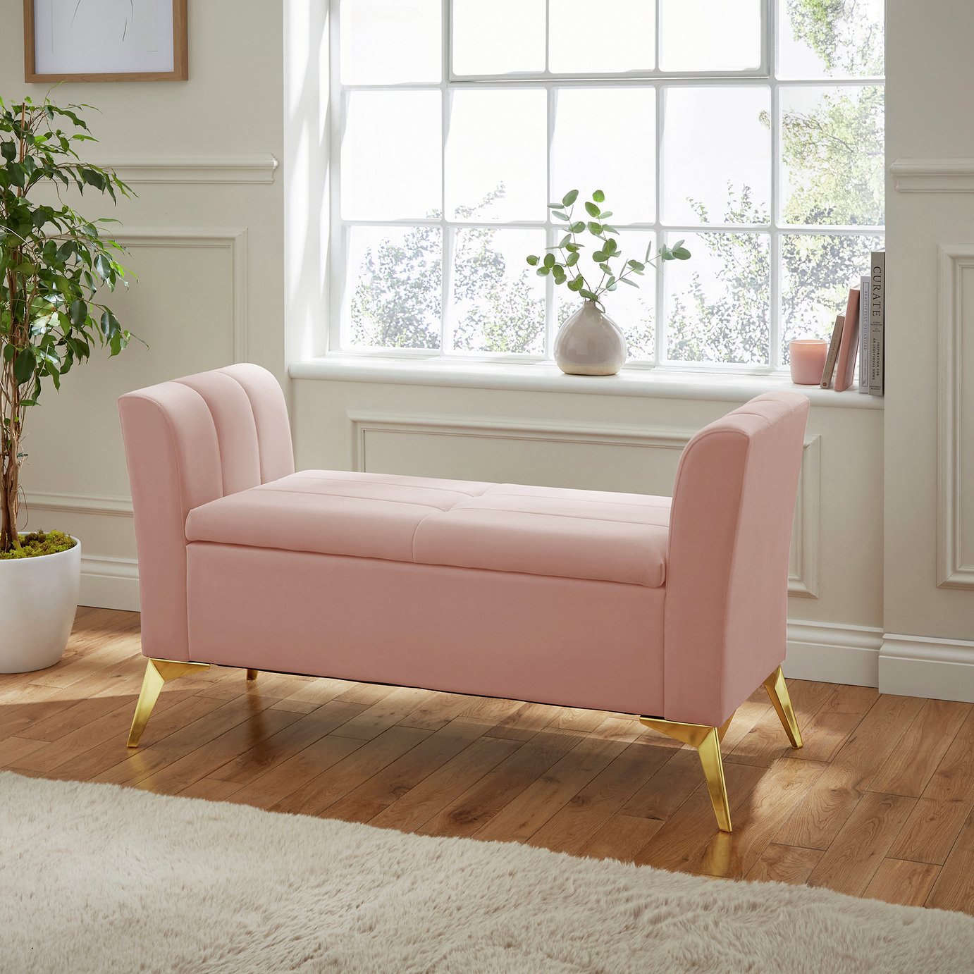 GFW Pettine Fabric Ottoman Storage Bench - Blush Pink