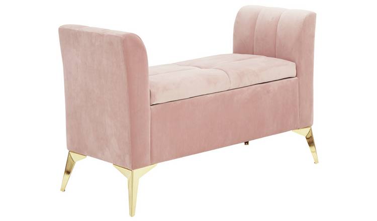 Pettine Fabric Ottoman Storage Bench - Blush Pink