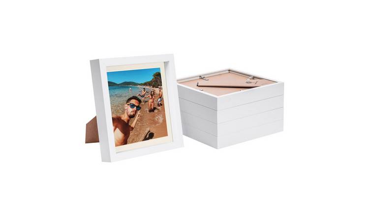 Nicola Spring 3D Box Photo Frames - 8" x 8" with Mount - Set of 5 - White