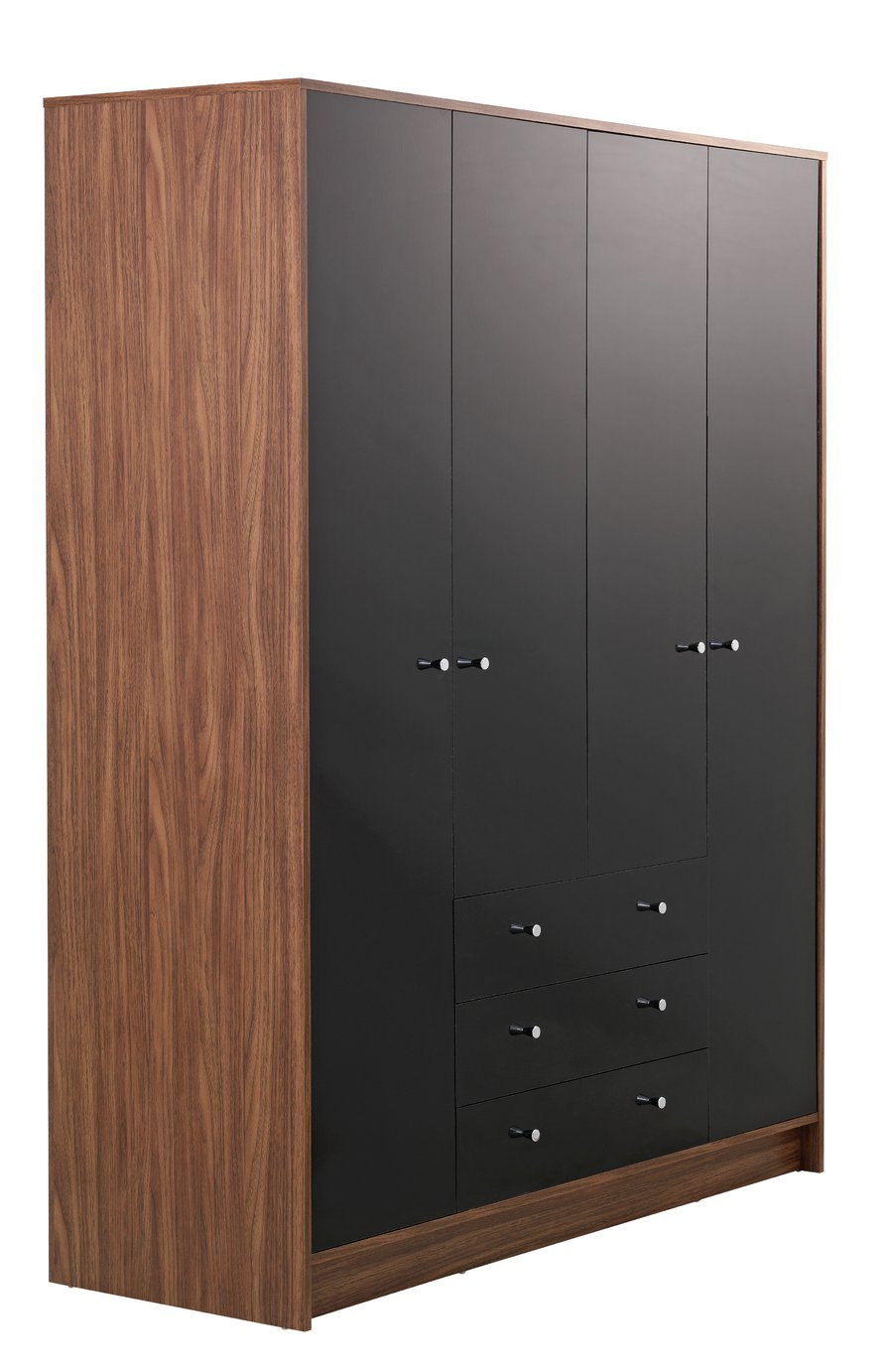 Argos Home Malibu Gloss 4 Dr 3 Drw Wardrobe - Black & Walnut