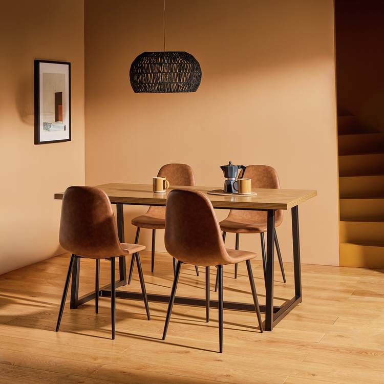 Habitat Nomad Oak Dining Table & 4 Brown Chairs 0