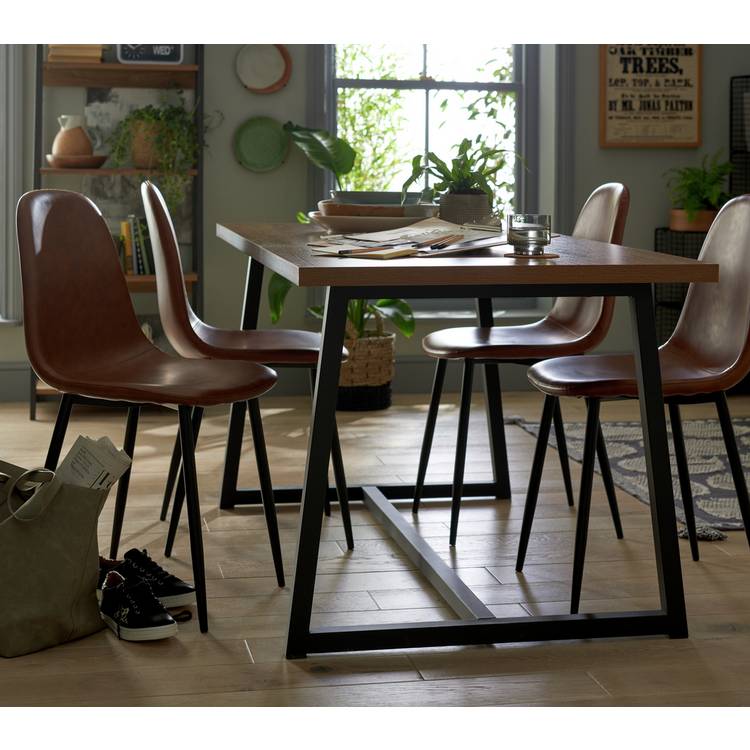 Habitat Nomad Oak Dining Table & 4 Brown Chairs 0