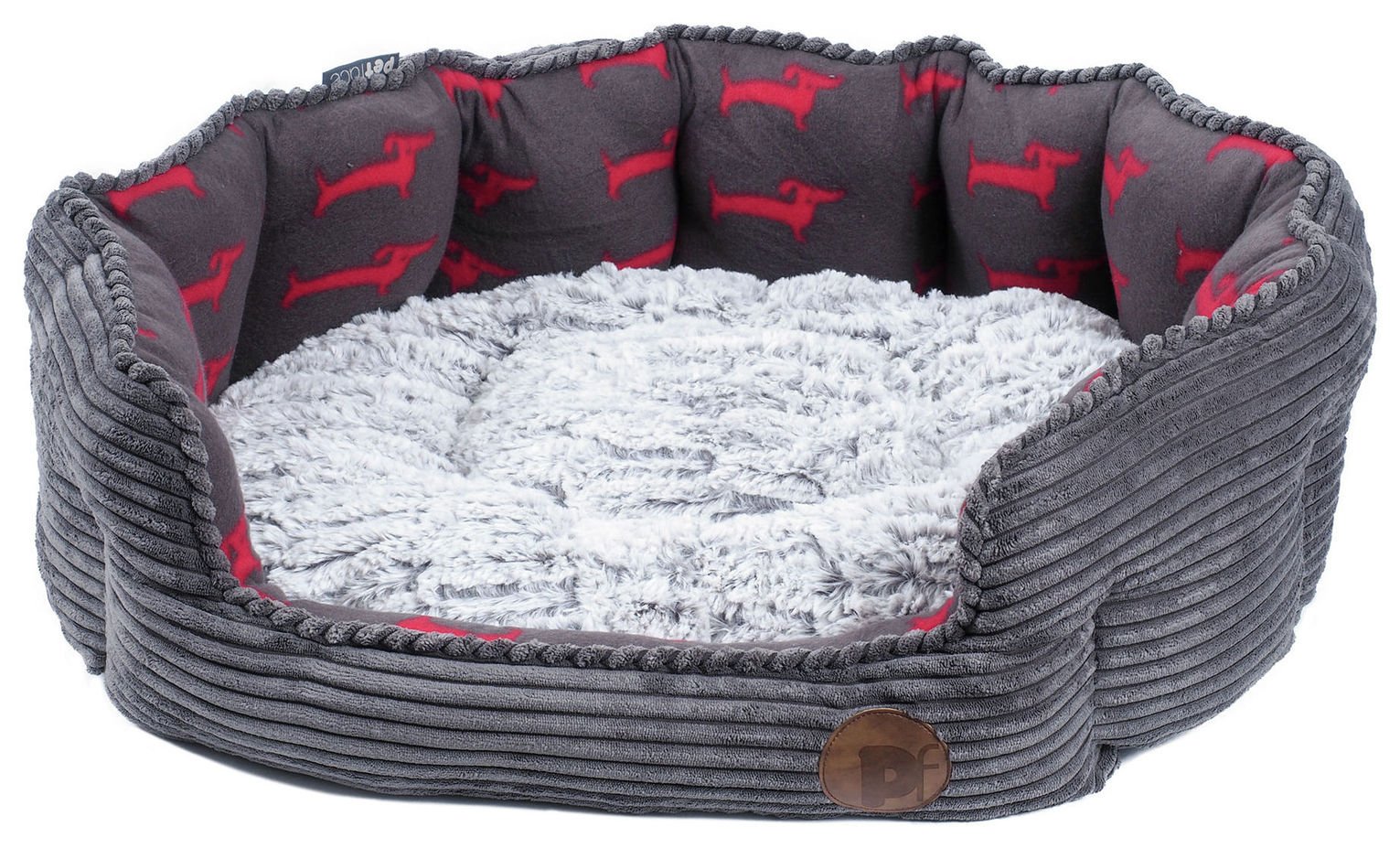 Petface Grey Bamboo & Jumbo Cord Deli Dog Bed - Large