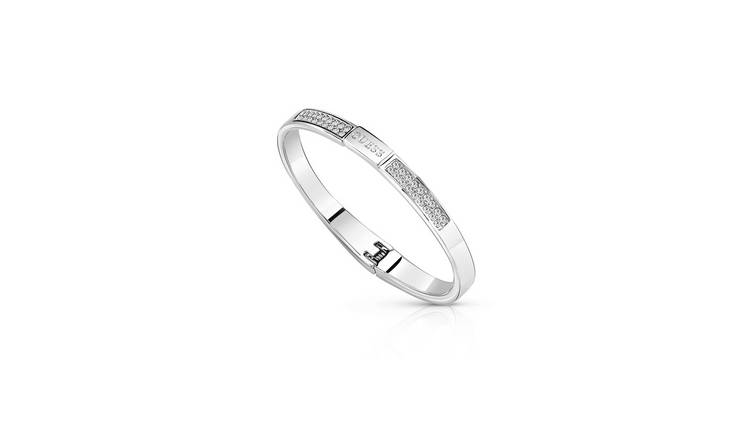 Guess Rhodium Plated White Crystal Bangle