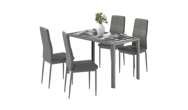 HOMCOM 5 Piece Dining Table with 4 Faux Leather Dining Chairs - Grey