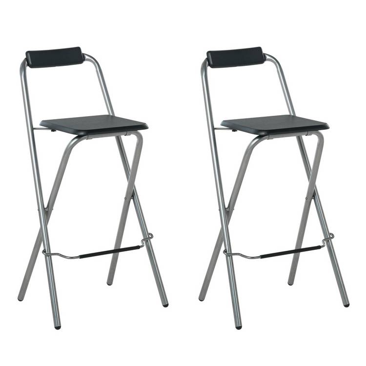 Argos Home Pair of Folding Metal Bar Stools - Black & Silver 0
