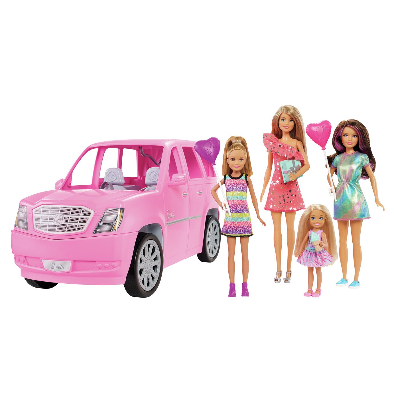 Barbie SUV Style Pink Limo and 4 Dolls