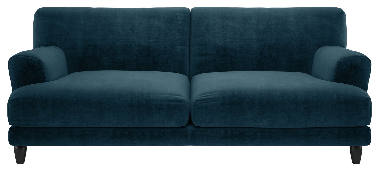 Habitat Askem Velvet 3 Seater Sofa - Ink Blue