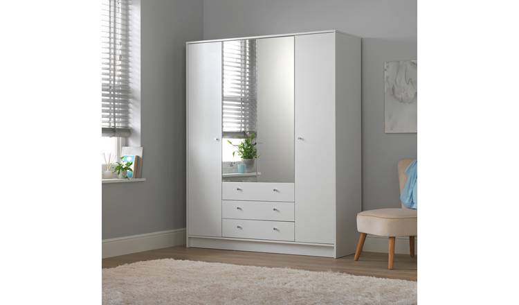 Argos Home Malibu 4 Door 3 Drawer Mirror Wardrobe - White