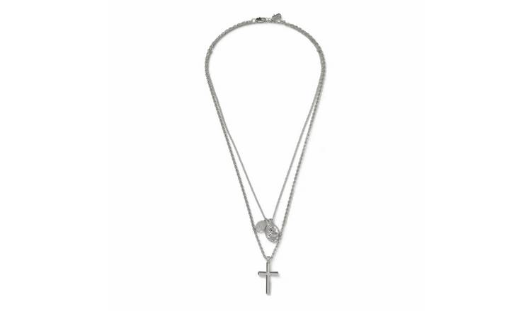 Uncommon Souls Silver Tone Multilayered Cross Pendant Necklace