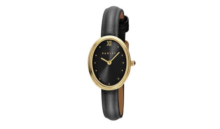 Radley Ladies Gold Plated Oval Case Black Leather Strap Watch