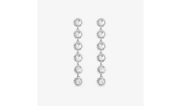 Jon Richard Rhodium Plated Crystal Linear Drop Earrings