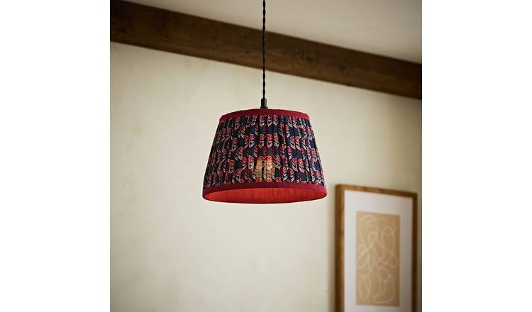 ValueLights Cyia Navy Blue Cotton Pleated Floral Easy Fit Lampshade - 28cm