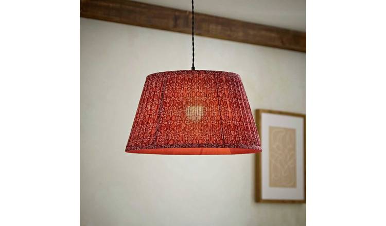ValueLights Abel Burgundy Cotton Floral Pleated Easy Fit Lampshade - 45cm