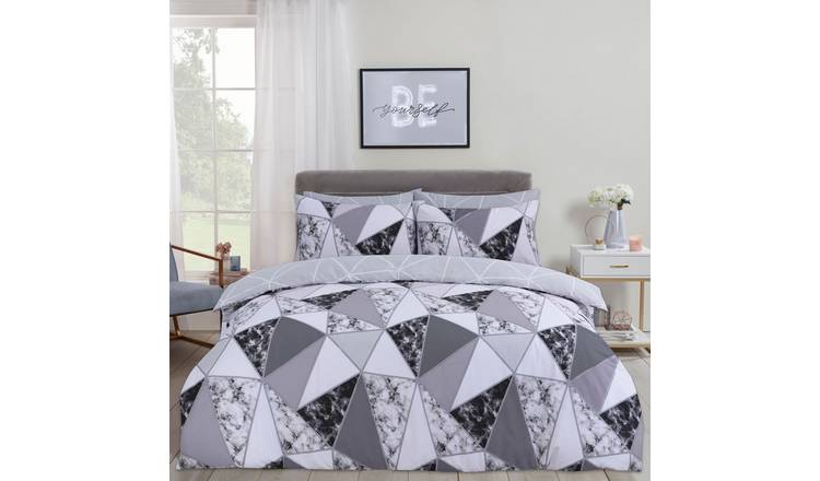 OHS Marble Geo Duvet Cover Set Charcoal - Double