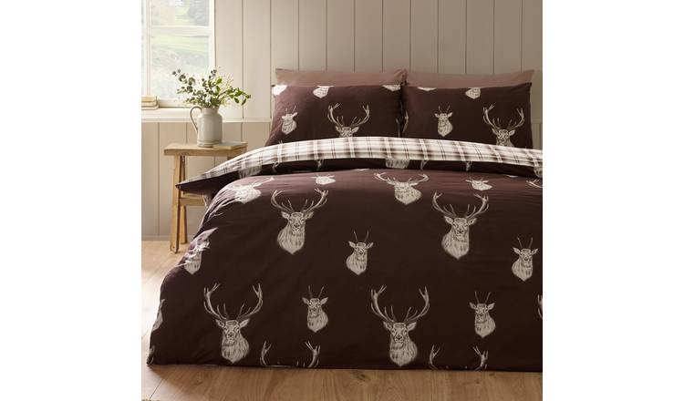 Catherine Lansfield Stag Check Chocolate Bedding Set - Single