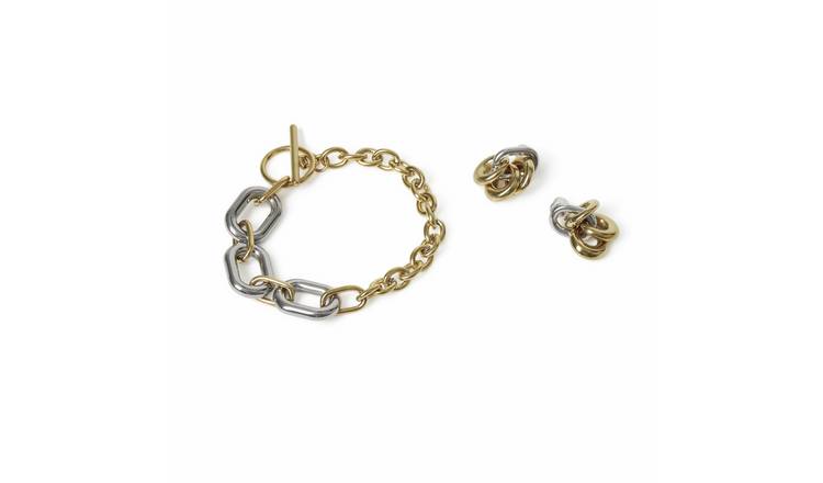 Liars & Lovers Gold Stainless Steel Mixed Link Earrings and Bracelet Set