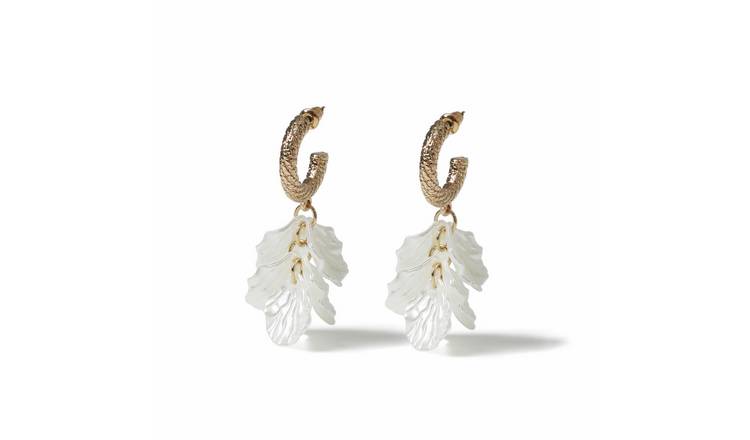 Freedom Gold Tone Flower Drop Hoop Earrings