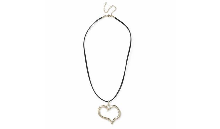 Freedom Gold Tone Sculptural Open Heart Pendant Cord Necklace