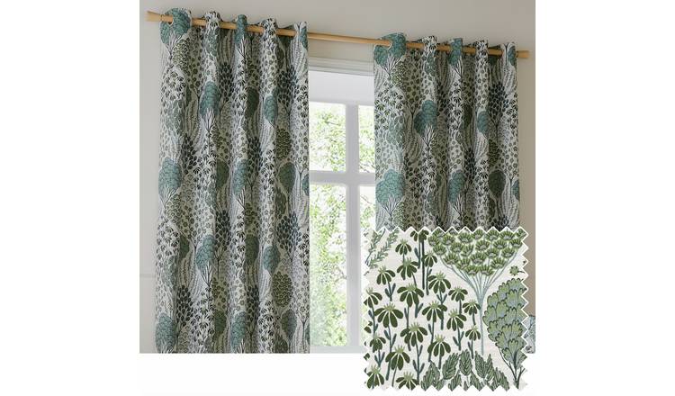Wylder Ophelia Floral Eyelet Curtains - Thyme and Mineral - 168x229cm