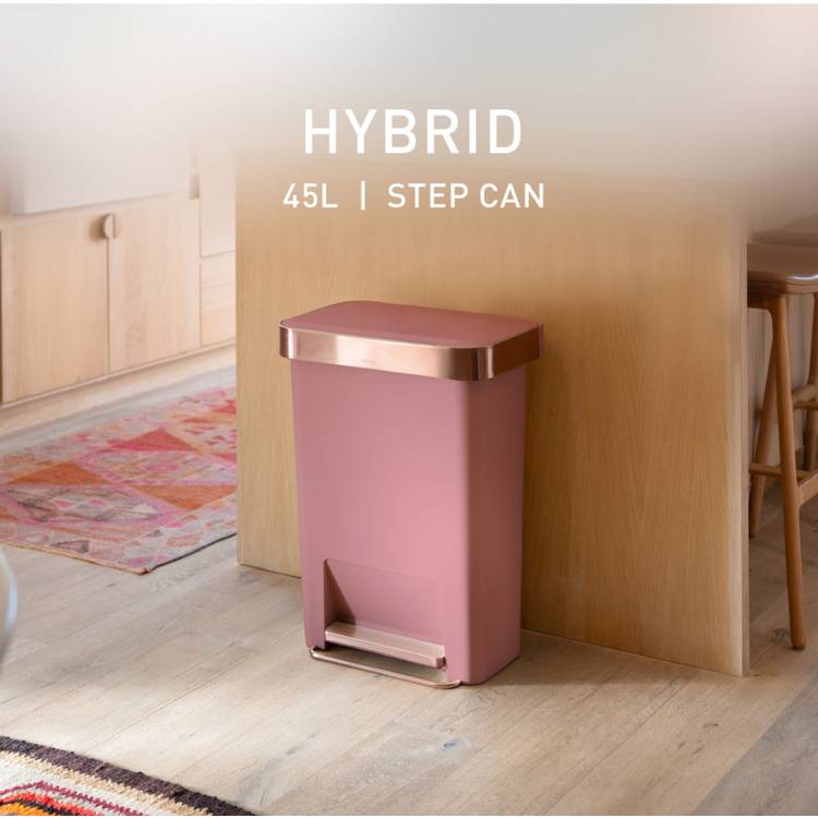 Simplehuman 45 Litre Hybrid Pedal Bin - Blush Pink 0