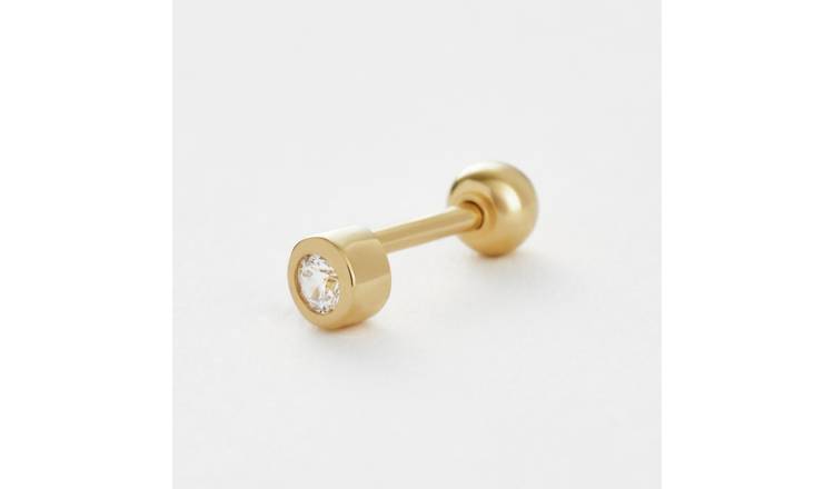 Revere Gold Plated Silver Round Cubic Zirconia Single Stud Earrings