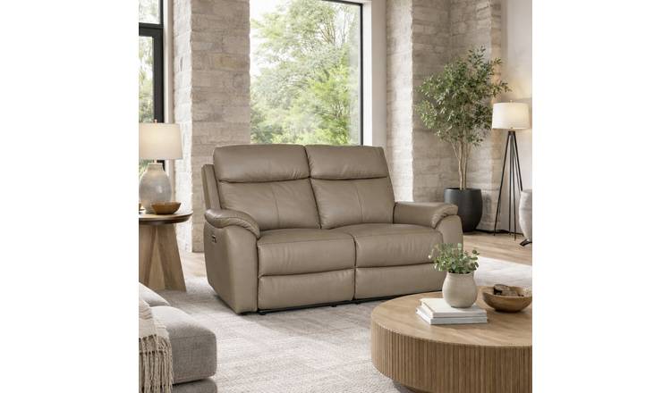 Aspire Kingsmere Leather 2 Seater Power Recliner Sofa with Metal Feet - Mushroom