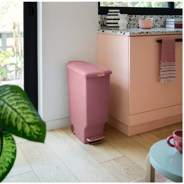 Simplehuman 40 Litre Slim Plastic Pedal Bin - Blush Pink 0