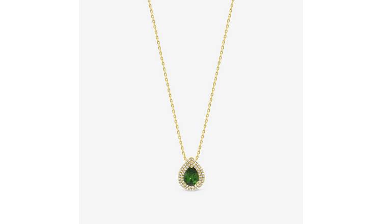 Jon Richard Gold Plated Cubic Zirconia Emerald Pear Pendant Necklace