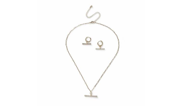 Liars & Lovers Gold Plated Crystal Bar Earring and Necklace Set