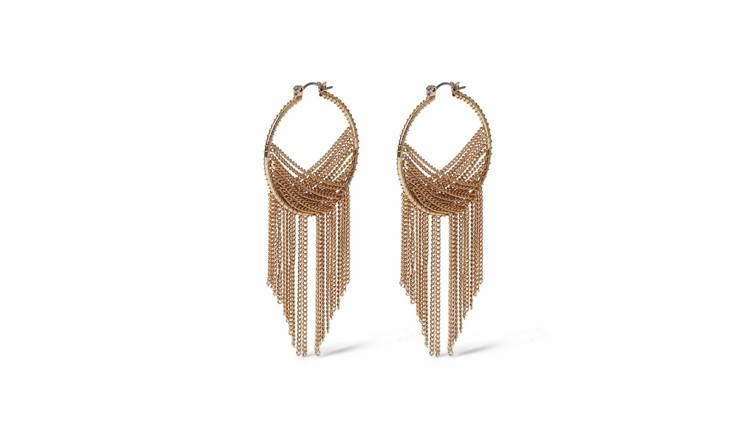 Freedom Gold Tone Tassel Hoop Drop Earrings