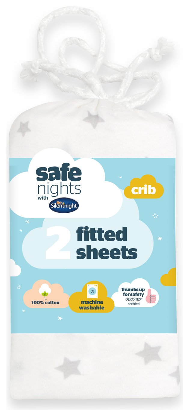 Silentnight Safe Nights Nursery Grey Fitted Sheets - Crib