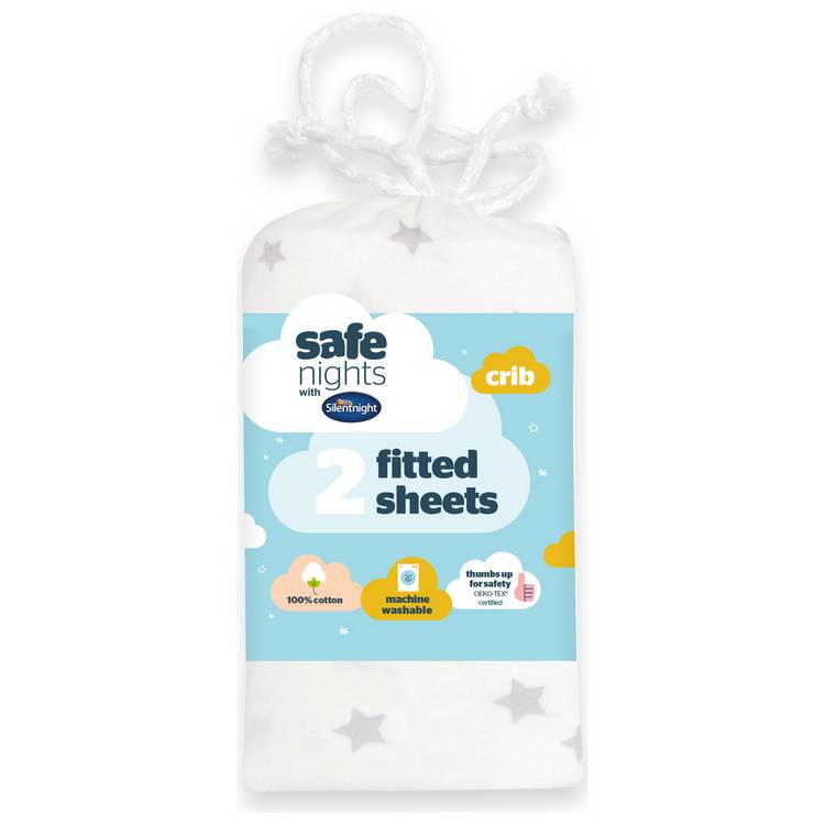 Silentnight Safe Nights Nursery Grey Fitted Sheets - Crib 0