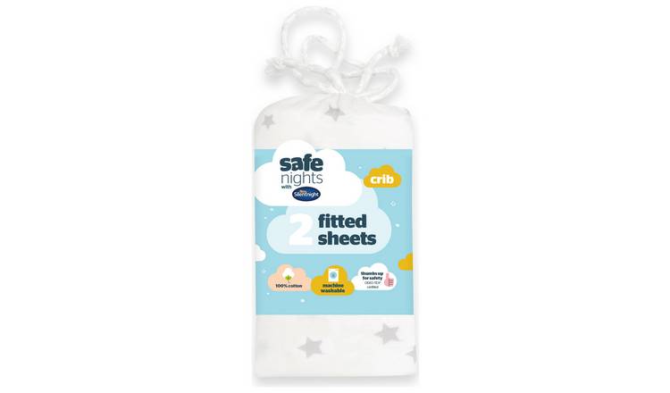 Silentnight Kids Grey Star Crib Cotton Fitted Sheets
