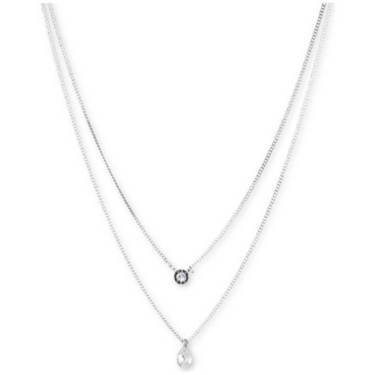 DKNY Silver Tone Crystal Drop Pendant Double Layer Necklace 0