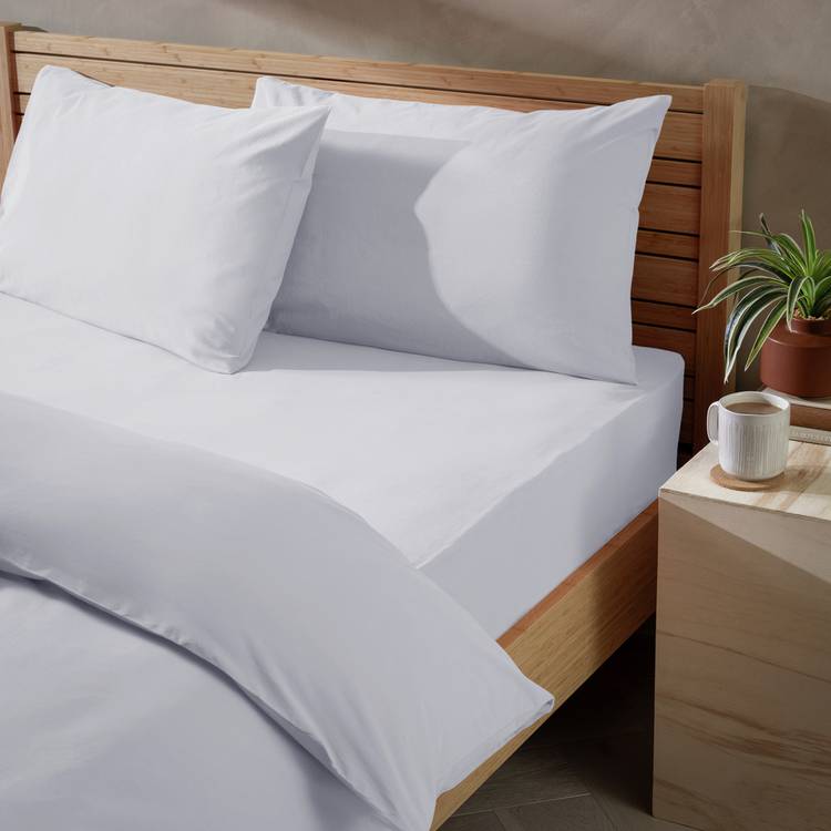 Habitat Washed Plain White Fitted Sheet - Single 0