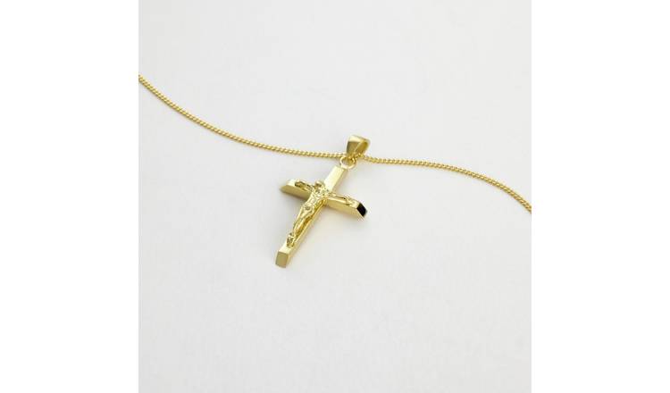 Revere 1 Micron Gold Plated 925 Sterling Silver Jesus Cross Pendant Necklace