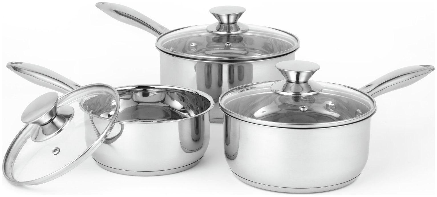 Russell Hobbs 3 Piece Stainless Steel Pan Set