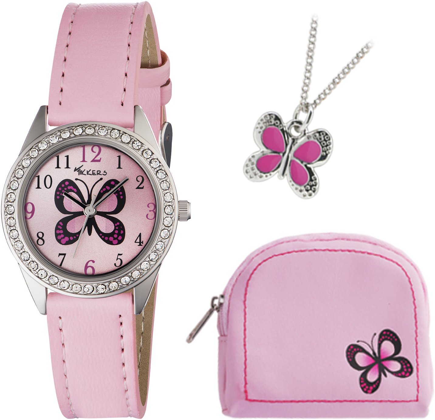 Tikkers Kid's Pink Butterfly Watch, Necklace and Purse Set