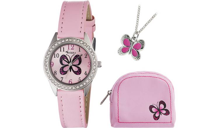 Tikkers Kid's Pink Butterfly Watch, Necklace and Purse Set
