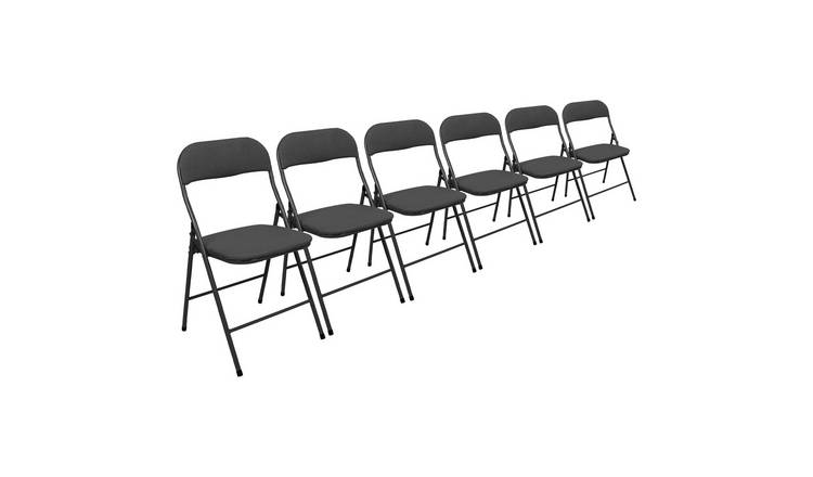 Harbour Housewares Fabric Padded Metal Folding Chairs - Black - Pack of 6