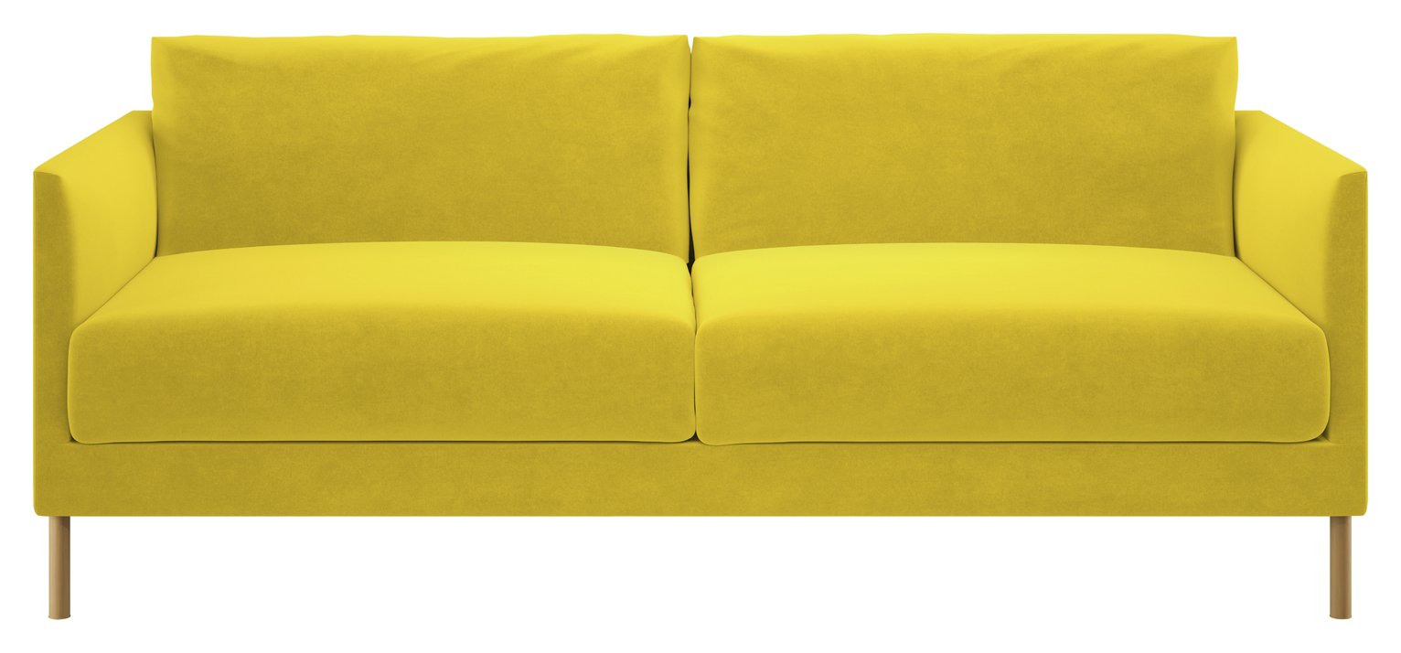Habitat Hyde 3 Seater Velvet Sofa - Yellow