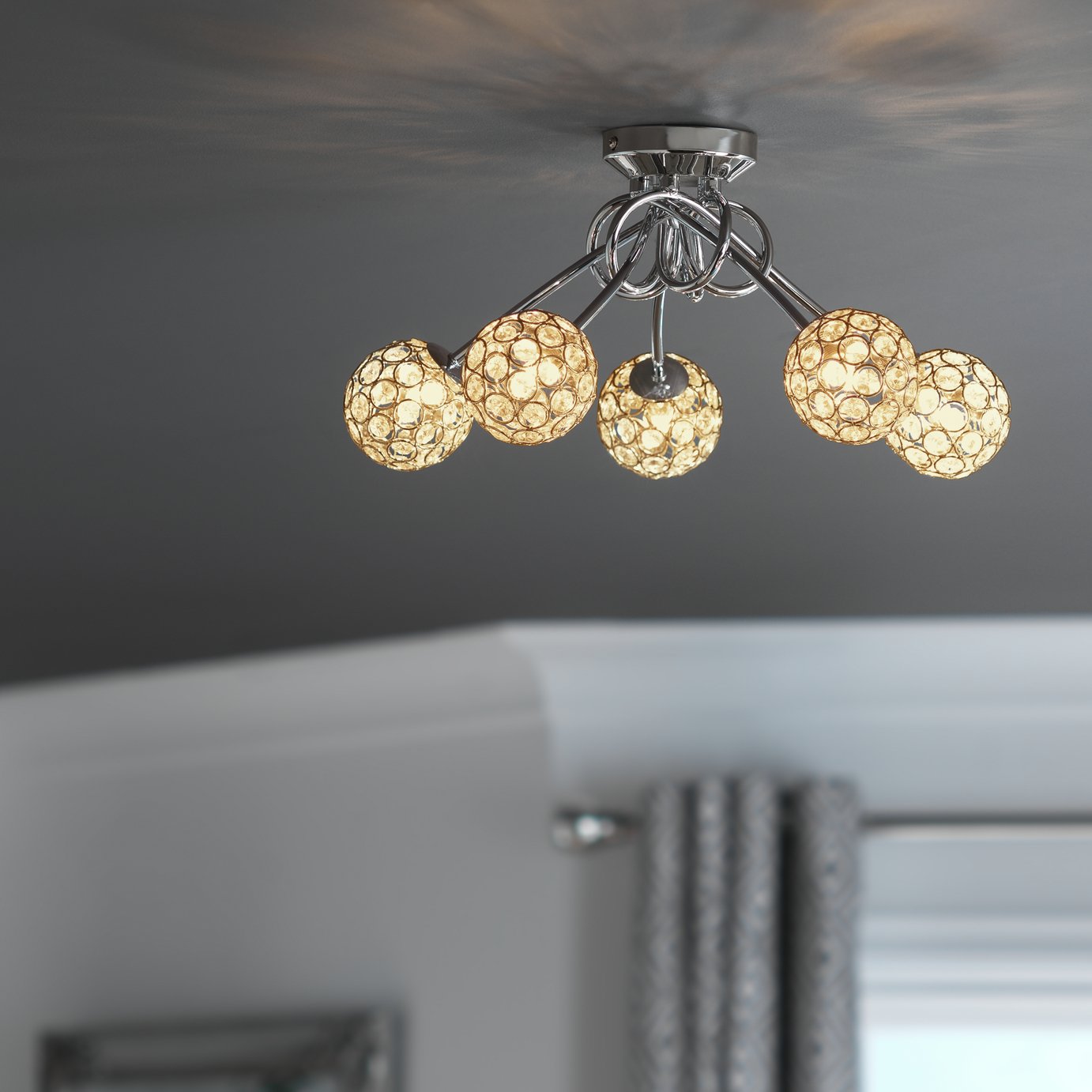 Argos Home Beaded Globes 5 Arm Ceiling Light - Chrome