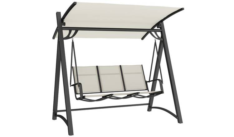 Outsunny 3 Seater Adjustable Canopy Garden Swing Chair – Cream