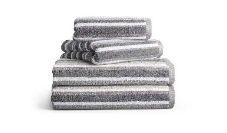 Habitat 4 Piece Stripe Towel Bale - Grey