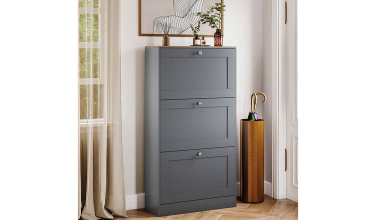 Vida Designs 3 Drawer Shoe Cabinet - Grey & Oak