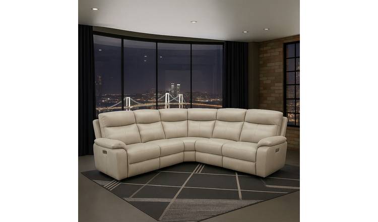 Aspire Kingsmere Leather Power Recliner Corner Sofa - Pewter