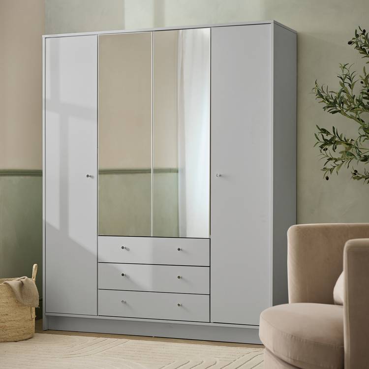 Argos Home Malibu 4 Door 3 Drawer Mirror Wardrobe - Grey 0