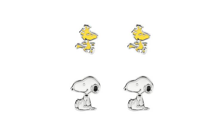 Peanuts Silver Plated Snoopy and Woodstock Stud Earrings Set